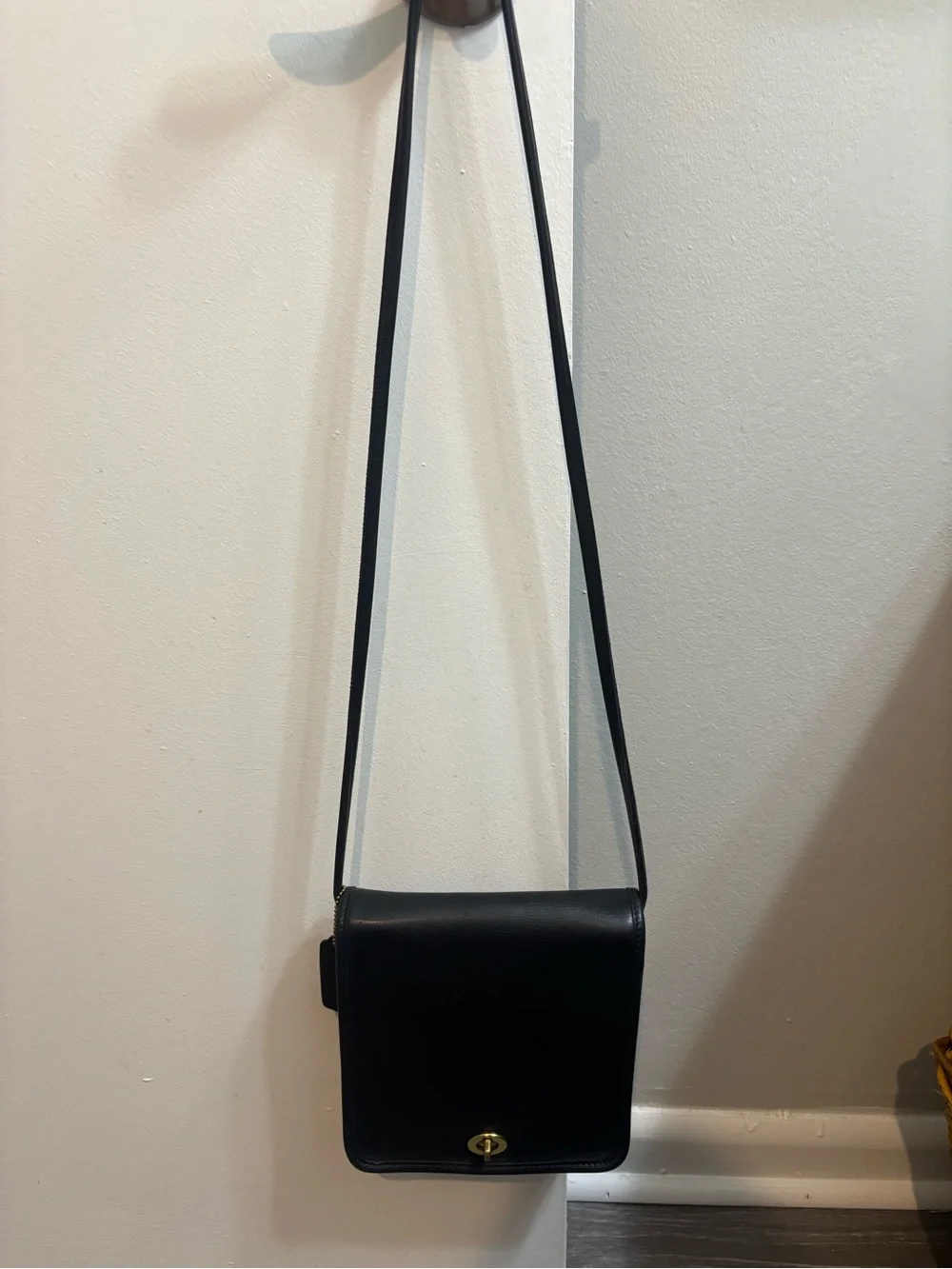 Coach Black Leather Crossbody with Gold Turnlock